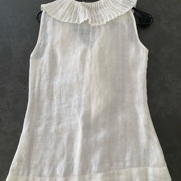 Tory Burch White Linen Ruffle Front V-Neck Top - Picture 3 of 4